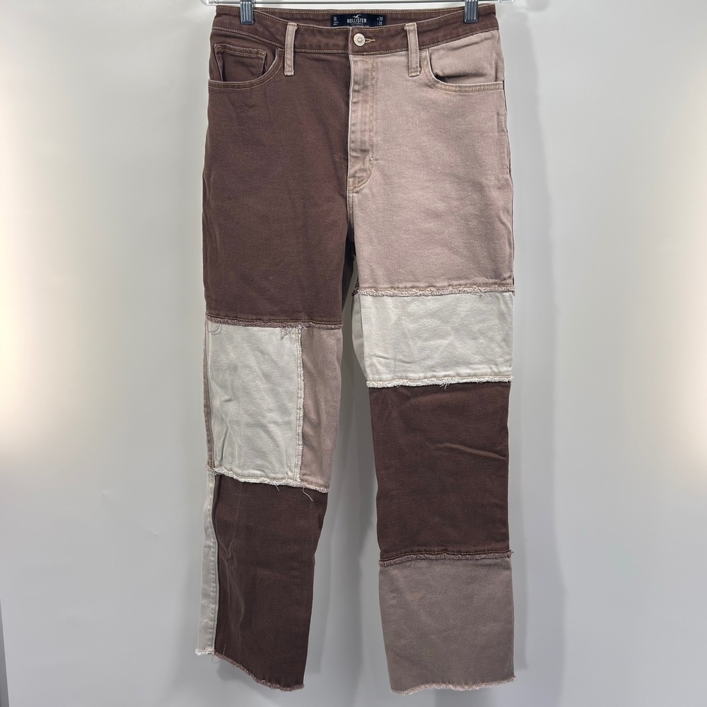 Hollister Women's 29x29 Patchwork Dad Jeans Ultra High Rise Straight Leg Brown - Picture 4 of 7